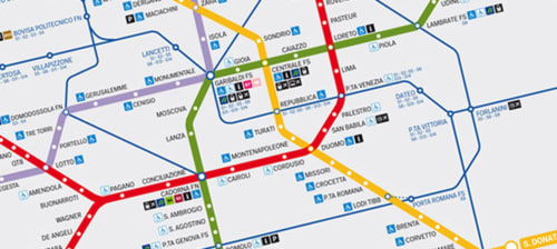 Mappa della metropolitana di Milano con la posizione del B&B Porta Tosa, linee di trasporto colorate e stazioni vicine