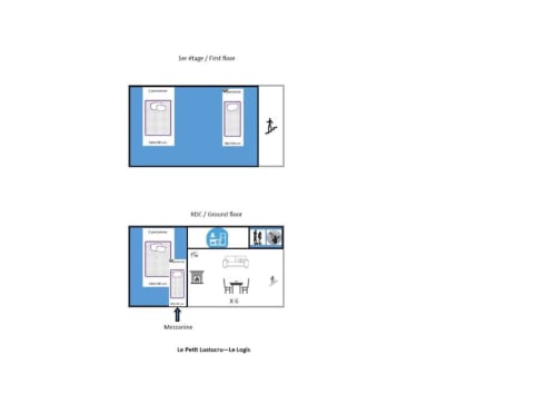 Le Petit Logis floor plan at Le Petit Lustucru B&B in Avranches showing first floor and ground floor layouts with bedrooms