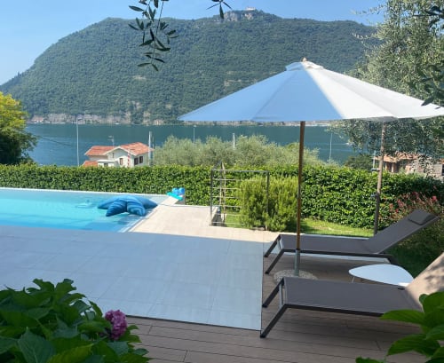 Verdolivo B&B pool with lake view in Sale Marasino, Italy overlooking mountains