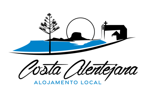 Costa Alentejana logo featuring minimalist landscape with tree, sun, and chapel in Zambujeira do Mar