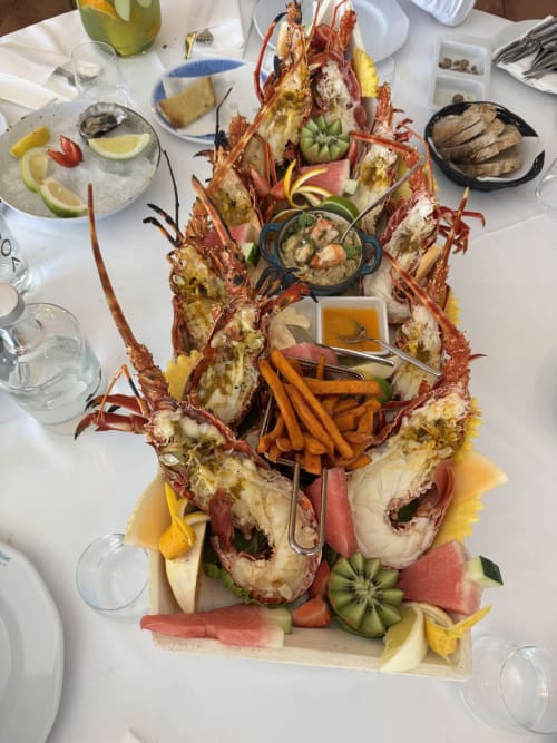 Grilled lobster platter with fresh seafood at Costa Alentejana, Zambujeira do Mar, Portugal