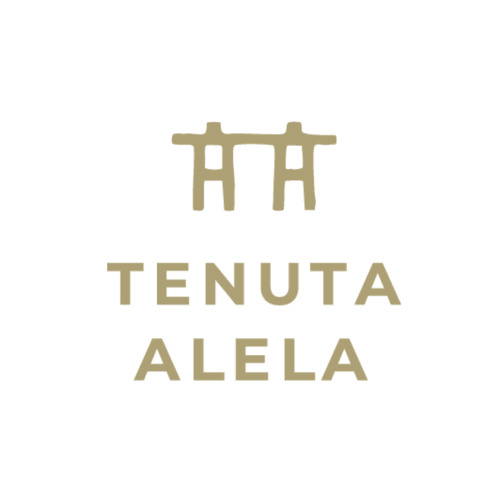 Logo Tenuta Alela con design geometrico del torii gate in oro, lussuoso hotel a Figline Valdarno, Italia