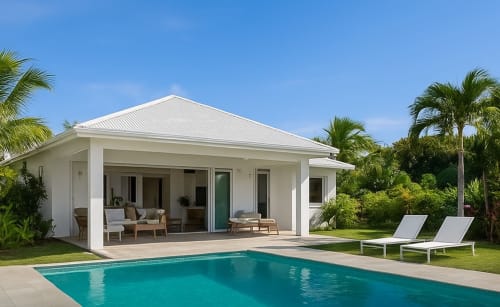 Villa contemporaine avec piscine à Villas aux Antilles, Saint-François, Guadeloupe - maison blanche moderne avec terrasse