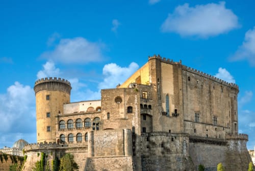 Medieval castle with stone towers overlooking Naples, Italy - I Migliori Artisti boutique hotel accommodation
