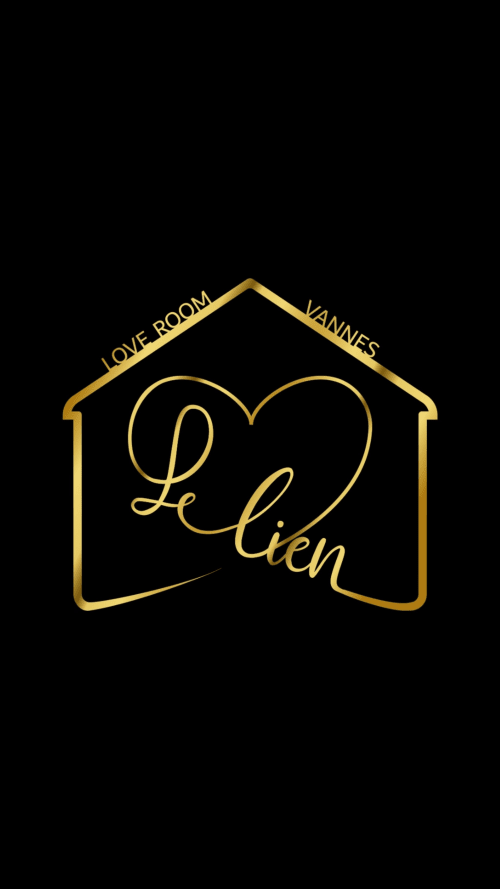 Gold house outline with heart logo for Love Room - Le Lien romantic apartment in Vannes