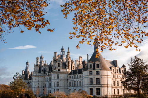 Château de Chambord encadré par le feuillage automnal en Sologne, France
