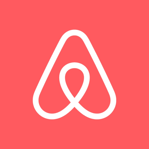 Airbnb logo in white on coral red background for Love Room - Le Lien 56 in Vannes