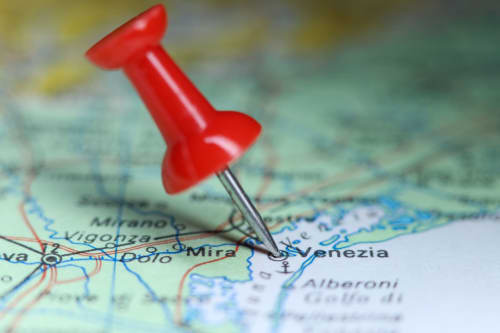 Spilla rossa che segna Venezia sulla mappa per la posizione del bed and breakfast Casanova Hideaway
