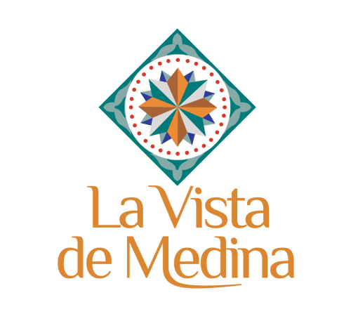 Logo de La Vista de Medina - patrón de estrella geométrica con marco de diamante turquesa para hotel Medina Sidonia