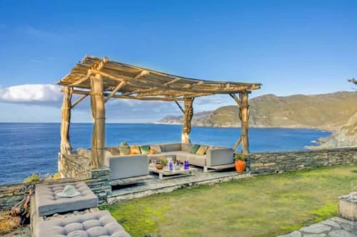 Vue panoramique depuis la terrasse sur la mer, villa en location en Corse bord de mer