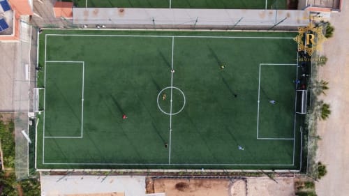 Aerial view of soccer field at Riad Gold Hôtel in Azrou, Morocco