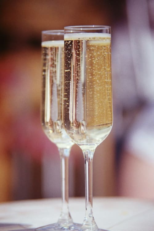 Champagne glasses for romantic stay in lodge Vosges