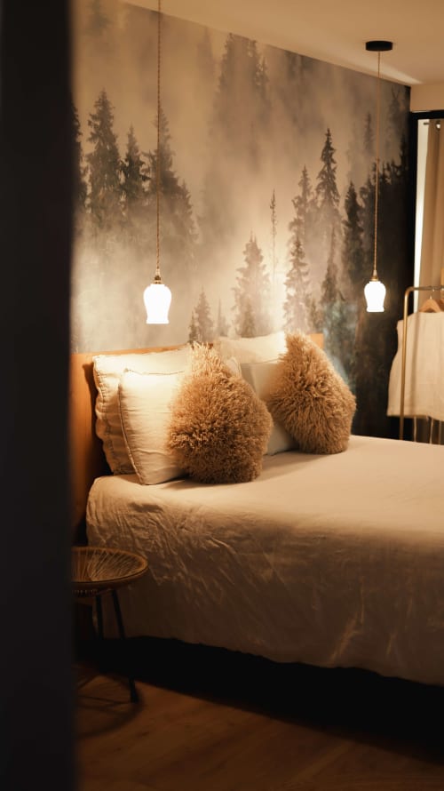 Elegant bedroom in a private-spa lodge for a romantic stay in the Vosges