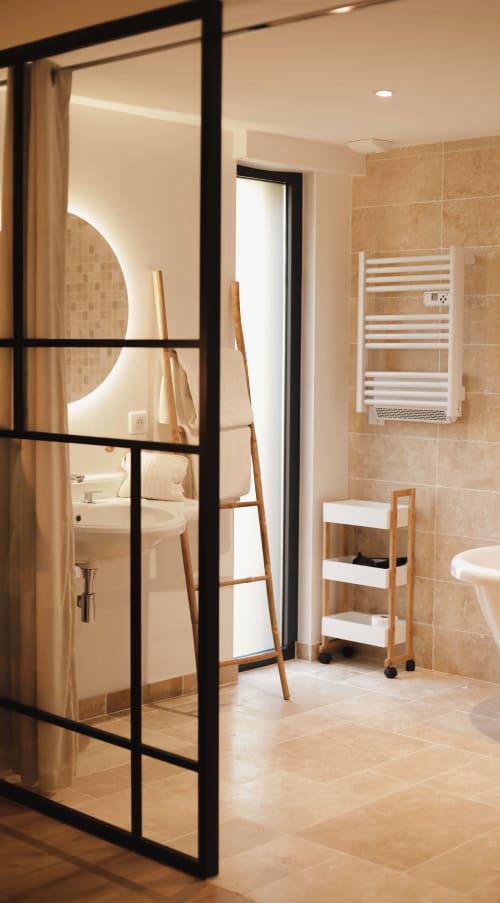 Modern bathroom with bath in private-spa lodge Vosges