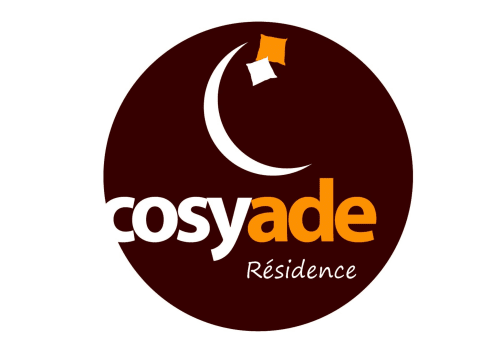 Logo de l'hôtel Cosyade Résidence avec croissant de lune et étoiles sur fond bordeaux foncé, Bourbourg