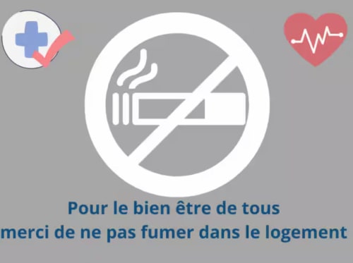 No smoking sign for villa at La Conciergerie De Franck in Boissieres with health icons