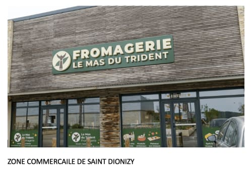 Fromagerie Le Mas du Trident storefront in Saint Dionizy commercial zone near Boissieres