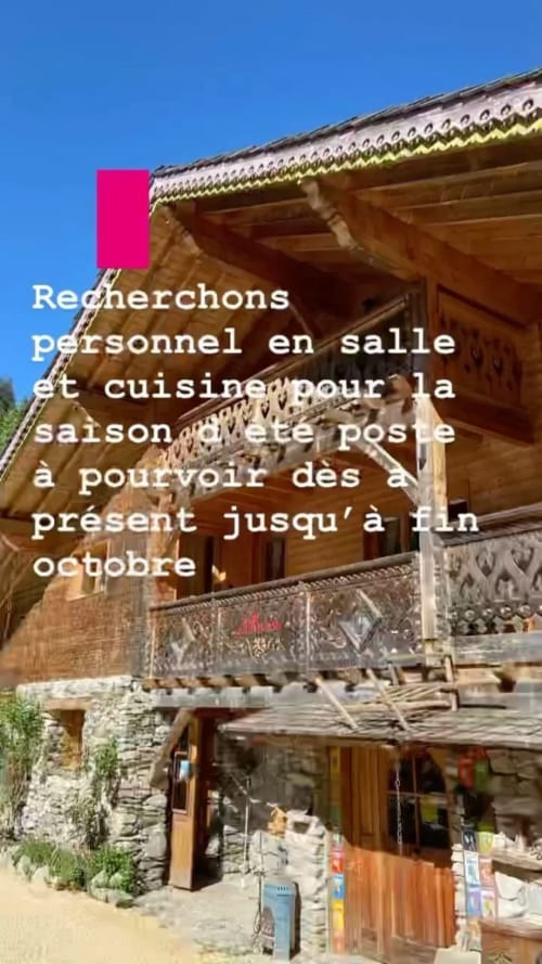 Auberge Nemoz wooden chalet with decorative eaves, hiring staff for summer season until October