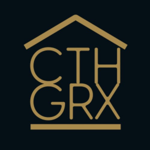 Logotipo del hotel CTH Granada con icono de casa y texto sobre fondo oscuro, Armilla