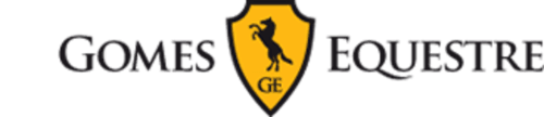 Logotipo Gomes Equestre - emblema com cavalo e escudo da hospedaria equestre em Golegã, Portugal