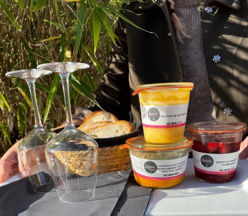 Menu du Terroir  préparé par un chef de Dinan servi en Bocaux avec verre de vin au Gîtes d'Armor à Tréguidel