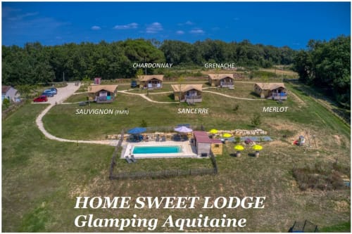 Home Sweet Lodge, glamping en Aquitaine avec cottages thématiques viticoles, piscine et forêts environnantes