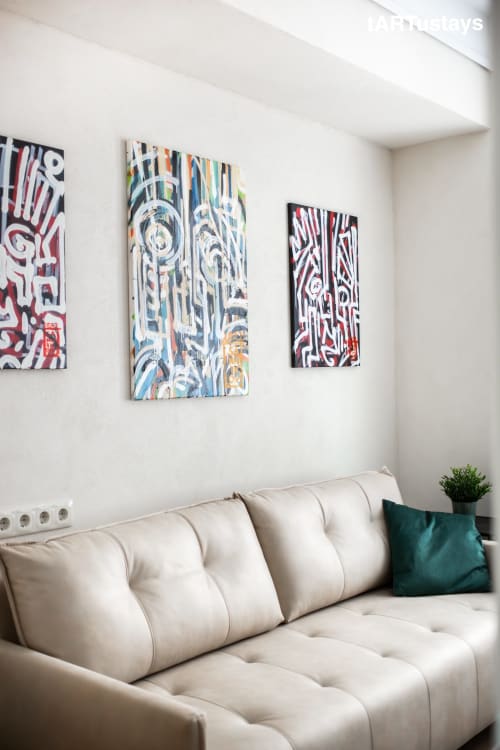 Original artwork collection by Ralf Sannikov in Tartu city center studio. Modern accommodation near Raekoja Square with WiFi & AC. RIMI supermarket & MyFitness gym in neighbouring building