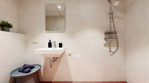 Modern bathroom detail in Kairo's Tartu apartment. Central location near Raekoja Square, RIMI & MyFitness