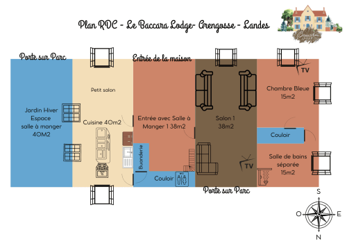 Baccara Lodge floor plan layout in Arengosse featuring kitchen, dining, living spaces, bedrooms and bathrooms