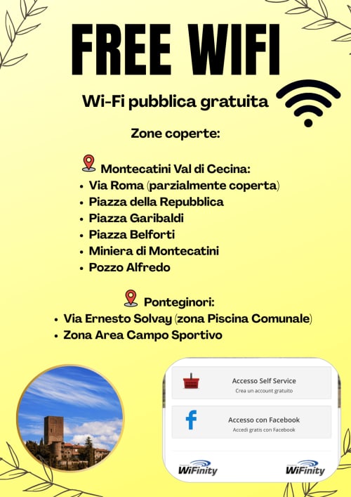 Mappa copertura WiFi gratuita per I Castagnini a Montecatini Val di Cecina con opzioni di accesso