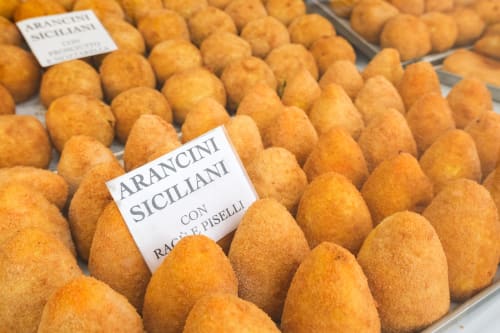 Arancini Siciliani with ragù and piselli at Case Zucco B&B in Terrasini, Sicily