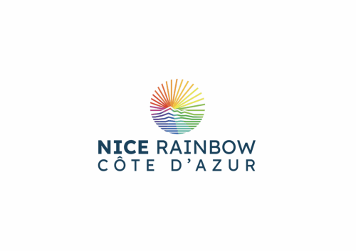 Logo Rainbow Côte d'Azur mit farbenfroher Sonne und Wellenmotiv für das Hôtel De La Fontaine