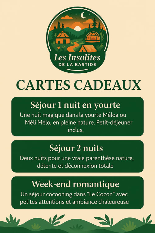 cartes cadeaux séjour week-end vacances yourte chambre d'hôtes nuit magique parenthèse détente bien-être déconnexion cocooning nature petit déjeuner inclus  spa offre plaisir bonheur var cote d'azur Alpes-Maritimes gorges du verdon  France