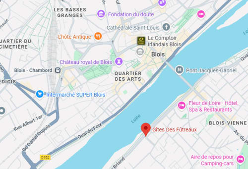 Carte de Blois localisant les Gîtes Des Fûtreaux sur la Loire, près des hôtels et attractions