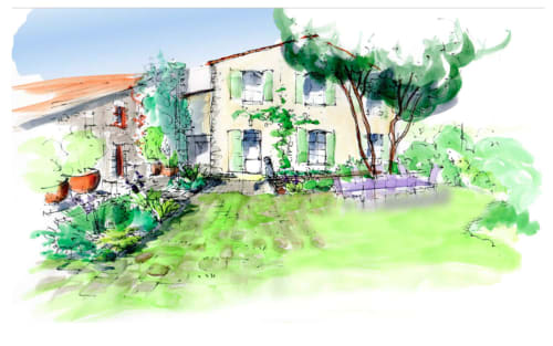 Aquarelle de Clotide Drin 
Vue sur la façade sud