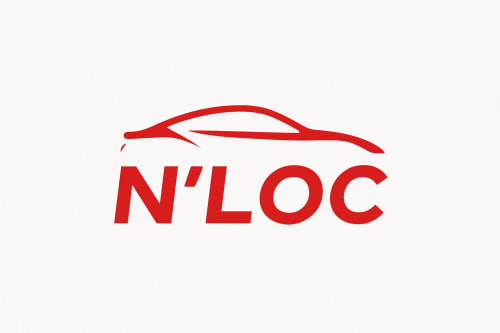 Logo di noleggio auto N'LOC in rosso con sagoma stilizzata di veicolo per Gites Kaladja a Port-Louis