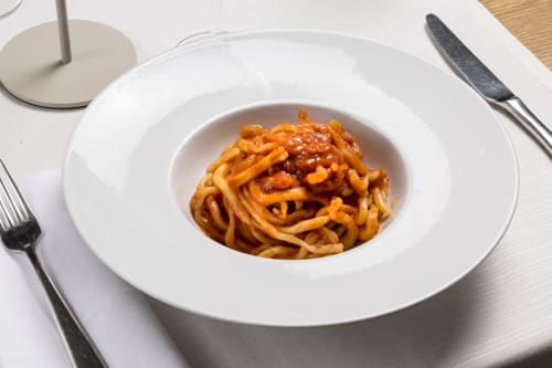 Plated pasta with tomato sauce at Palazzo Belvedere, Chianciano Terme, Italy