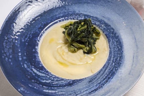 Creamy puree with sautéed greens at Palazzo Belvedere, Chianciano Terme