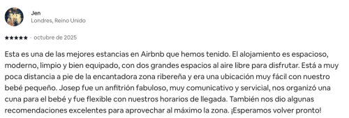 Avis 5 étoiles Airbnb pour Finques Garcia Enrich à Palafrugell, louant l'hébergement spacieux et moderne