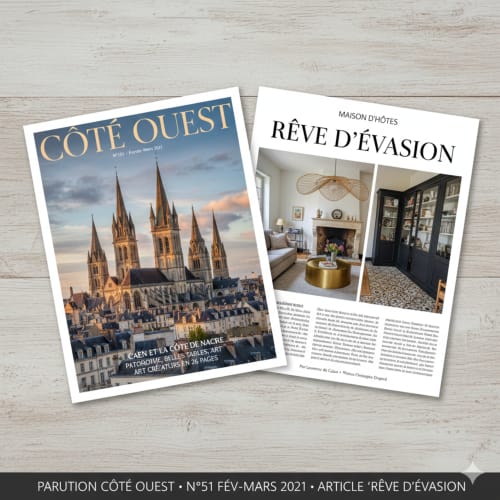 Article du magazine Côté Ouest sur la maison d'hôtes Alombre à Lectoure, France mettant en avant la décoration intérieure