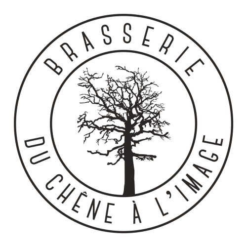 Logo du Moulin Des Ramiers : arbre nu dans un cercle avec le texte « Brasserie Du Chêne À L'Image », Crupet
