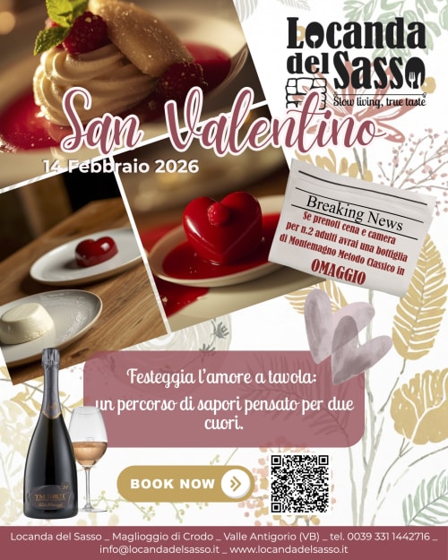 San Valentino Dinner in der Locanda del Sasso, Crodo – romantisches Gourmet-Erlebnis mit Dessert und Wein