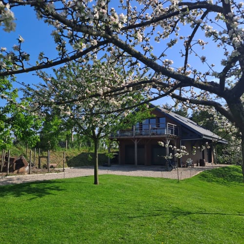 La Clozette and the Clos Delamare orchard when the fruit trees are in bloom