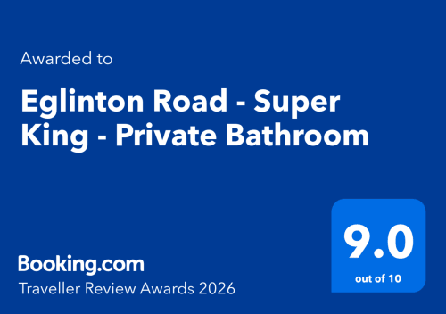 Eglinton Road Bray Super King room with private bathroom awarded 9.0/10 on Booking.com Traveller Review Awards 2026