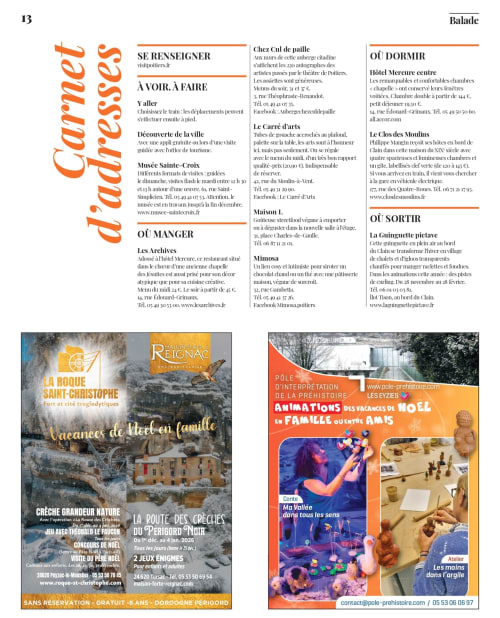 Guide touristique Balado présentant les attractions, restaurants et hébergements de Poitiers, dont le Clos des Moulins
