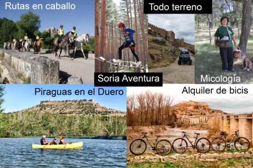 Turismo activo en el Burgo de osma Hípica Soriaventura tirolinas Mi ecología Piraguas en el Duero alquiler de bicis todoterrenos
