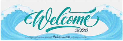 Banner "Bem-vindo 2026" com ondas azuis-petróleo para Armação Beach Residences, uma pousada à beira-mar em Armação de Pêra, Portugal