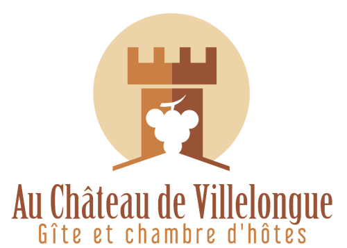 Logo du Château de Villelongue : château avec grappe de raisin, gîte et chambre d'hôtes à Villelongue-d'Aude
