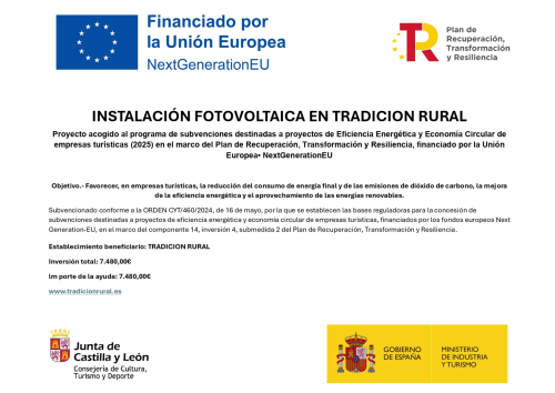 Proyecto de instalación de energía solar fotovoltaica financiado por la UE para el hospedaje rural Tradición Rural en Nieva, España