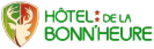 Logo de l'Hôtel De La Bonnheure avec mains et motif feuille, Bracieux France